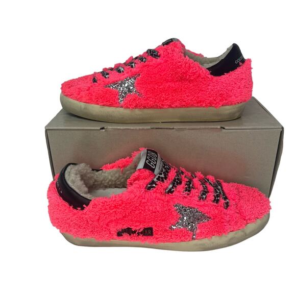Golden Goose Super Star Sponge Up Shaggy Shearling Hot Pink Low Top Sneaker - Picture 1 of 10